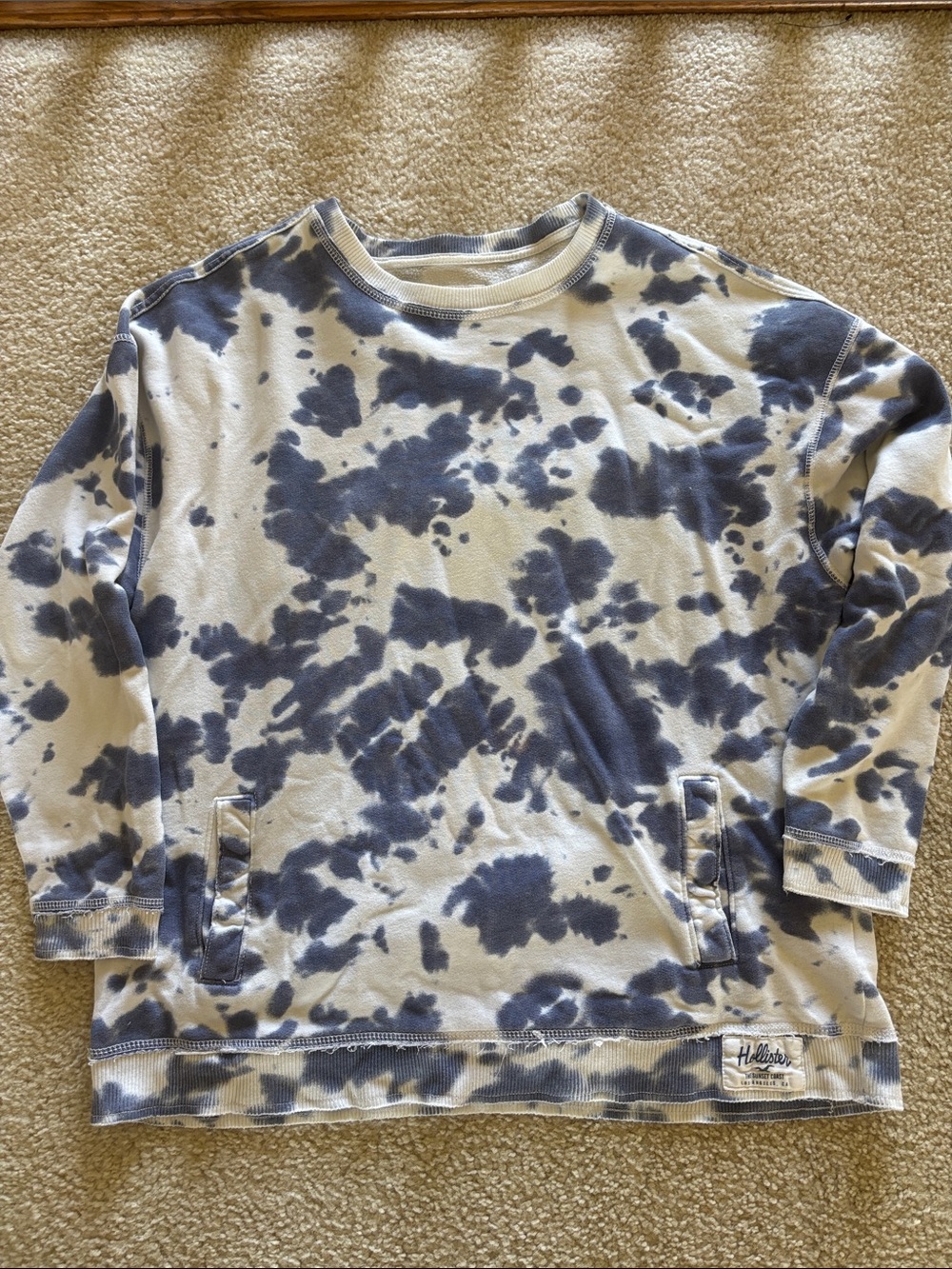 Hollister Blue and White Tie-Dye Crewneck Sweatshirt
